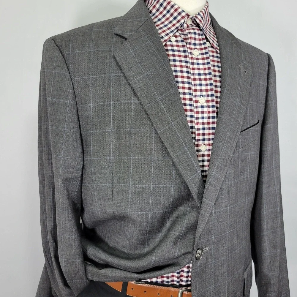 Joseph Abboud Men's Sport Coat Blazer Two Button Gray SHK‎ SKN Plaid Wool 46R